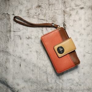 Women's Wristlet wallet, brown and orange